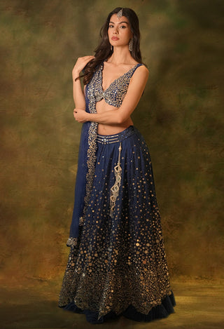 Blue dazzled mirror lehenga set