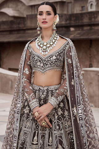 British charcoal wild masai lehenga set