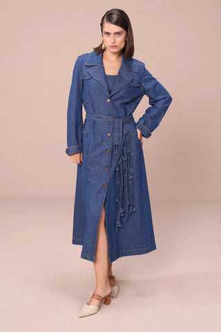 Blue denim trench coat