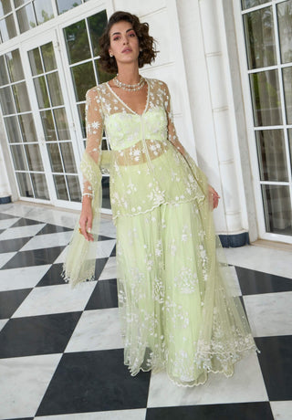 Lime green net peplum and sharara set