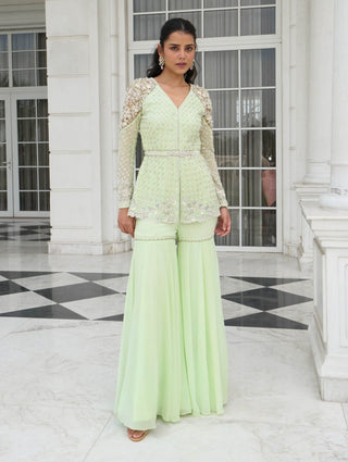 Lime green peplum and sharara set