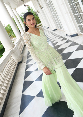 Lime green peplum and sharara set