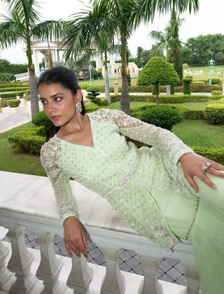 Lime green peplum and sharara set