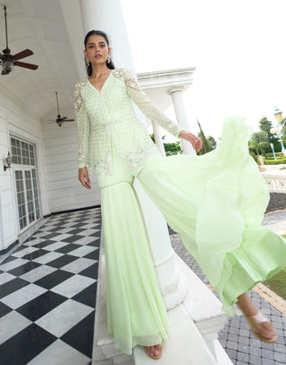 Lime green peplum and sharara set