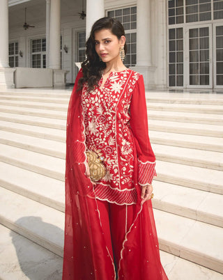 Red georgette kalidar kurta set