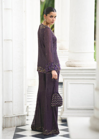 Purple mukaish georgette top and flared pants