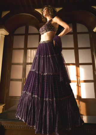 Purple mukaish georgette lehenga set