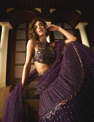 Purple mukaish georgette lehenga set