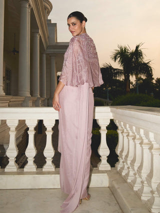 Lilac bustier cape and saree set