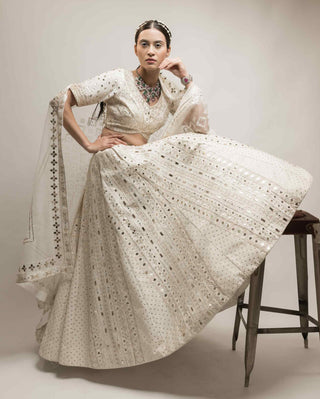 Beige zardozi embroidered lehenga set