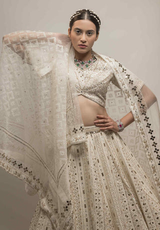 Beige zardozi embroidered lehenga set