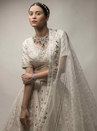 Beige zardozi embroidered lehenga set