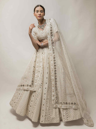 Beige zardozi embroidered lehenga set