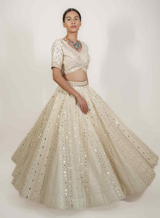 Beige zardozi embroidered lehenga set