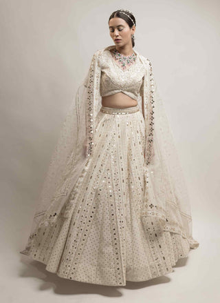 Beige zardozi embroidered lehenga set