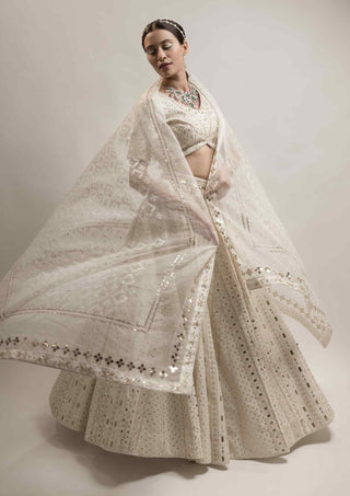 Beige zardozi embroidered lehenga set