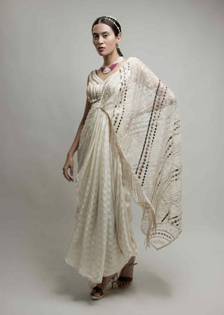 Beige indo-western stitch saree