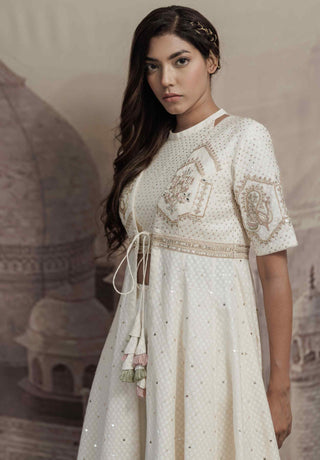 Beige anarkali jacket and palazzo set