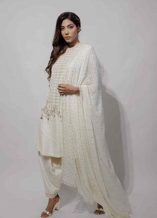 Beige a-line embroidered kurta set