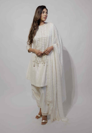 Beige a-line embroidered kurta set