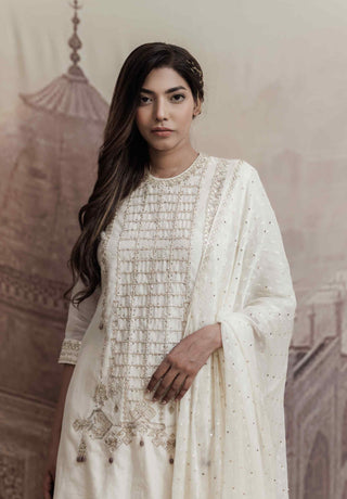 Beige a-line embroidered kurta set