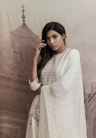 Beige a-line embroidered kurta set