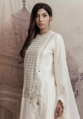 Beige a-line embroidered kurta set