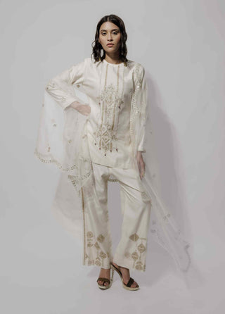 Beige short embroidered kurta set