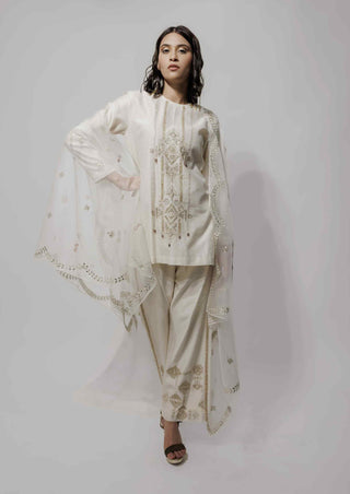 Beige short embroidered kurta set