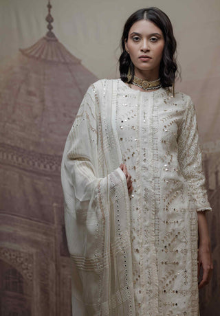 Beige block-printed chanderi kurta set