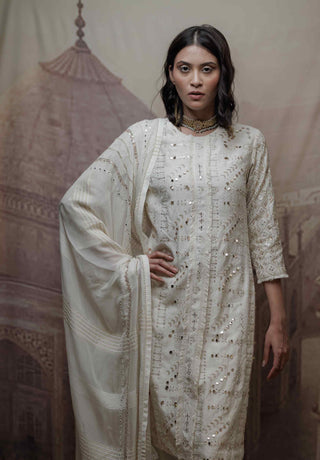 Beige block-printed chanderi kurta set