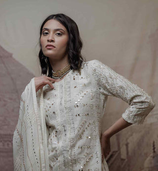 Beige block-printed chanderi kurta set