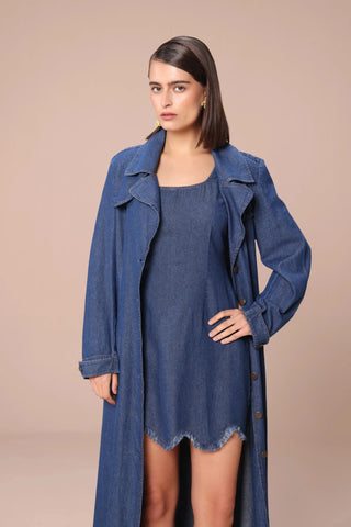 Blue denim trench coat