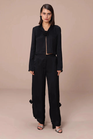 Black high-waisted pleated pants