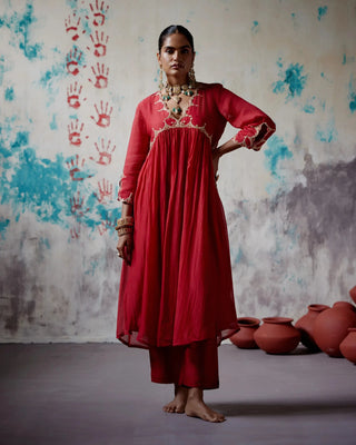 Red gather kurta set