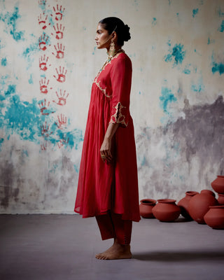 Red gather kurta set