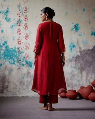 Red gather kurta set