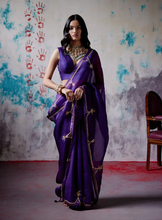 Purple half and half saree with blouse