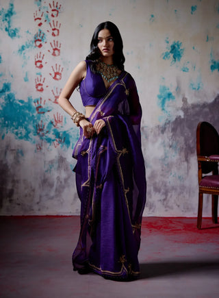 Purple half and half saree with blouse