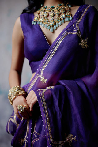 Purple half and half saree with blouse