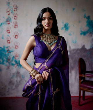 Purple half and half saree with blouse