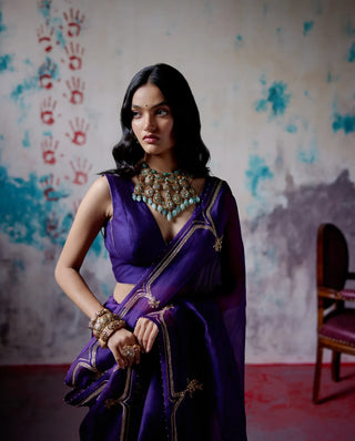 Purple half and half saree with blouse