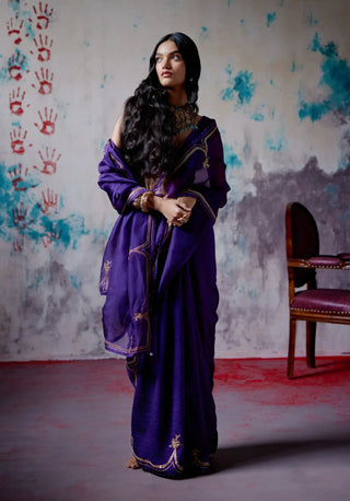 Purple half and half saree with blouse