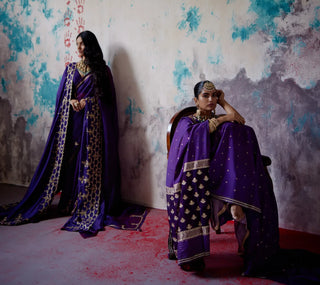 Purple brocade silk saree with blouse