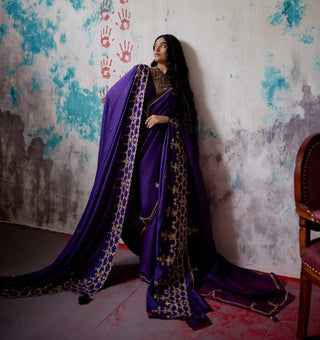 Purple silk saree with blouse