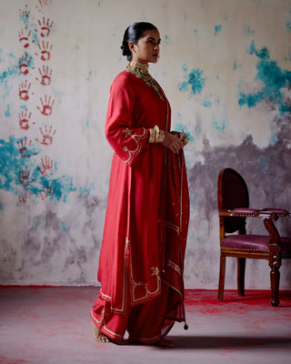 Red A-line kurta set