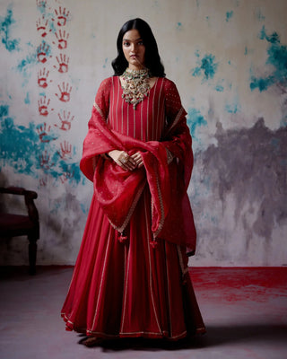 Red kalidhar anarkali set