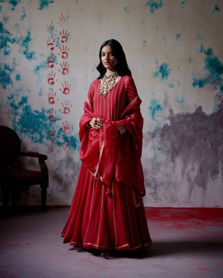 Red kalidhar anarkali set