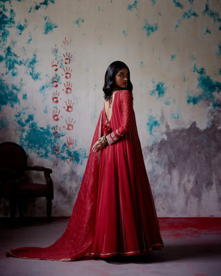 Red kalidhar anarkali set