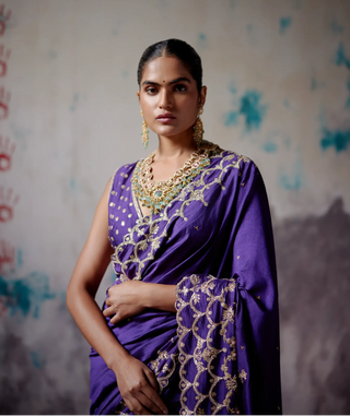 Purple silk saree with blouse